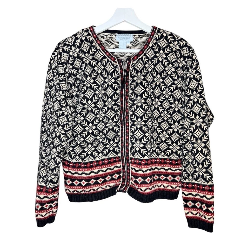 Vintage Nomadic Traders Nordic Scandinavian Fair Isle Cardigan Sweater Medium
